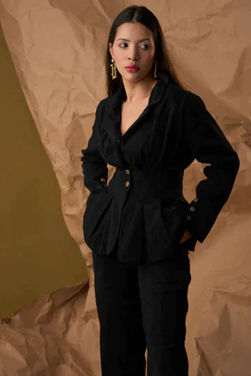 Women's Crepe Black Blazer Coord Set