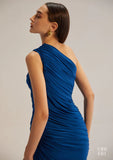 Evening Wear Blue One Shoulder Dress for Women