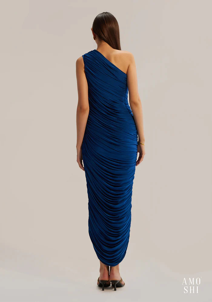 Evening Wear Blue One Shoulder Dress for Women