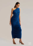 Evening Wear Blue One Shoulder Dress for Women
