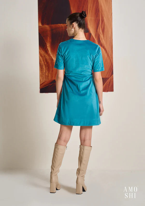 Ladies Suede Teal Evening Work Dress