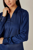 Solid Blue Satin Blouse for women
