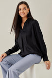 Black Satin Front Pleat Top - Qua