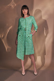 Green Checkered Cotton Women's Work Dress