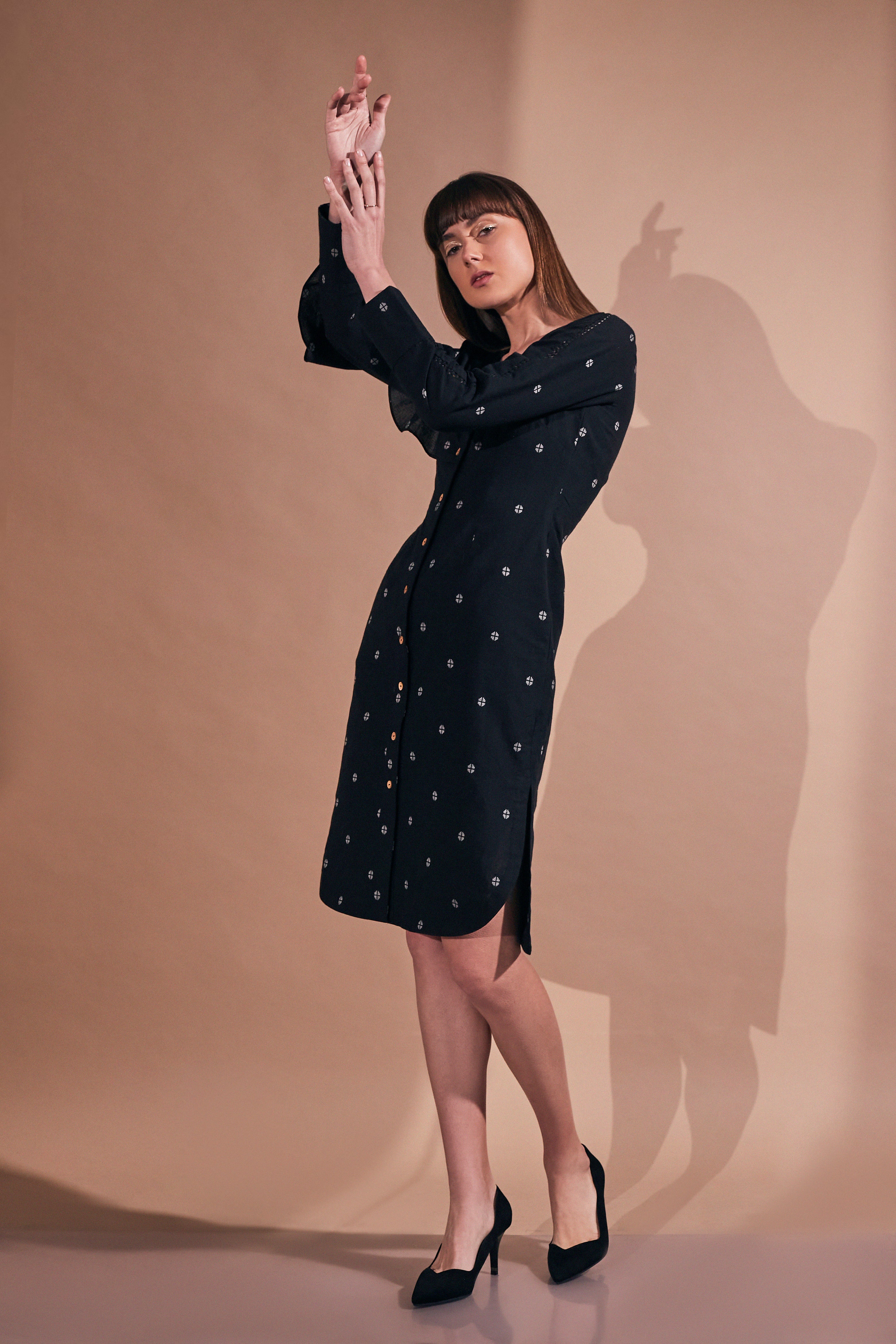 Black Pure Cotton Women's Printed Dress