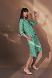 Green Checkered Cotton Women's Work Dress