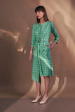 Green Checkered Cotton Women's Work Dress