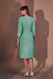 Green Checkered Cotton Women's Work Dress