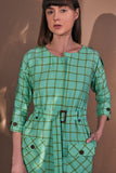 Green Checkered Cotton Women's Work Dress