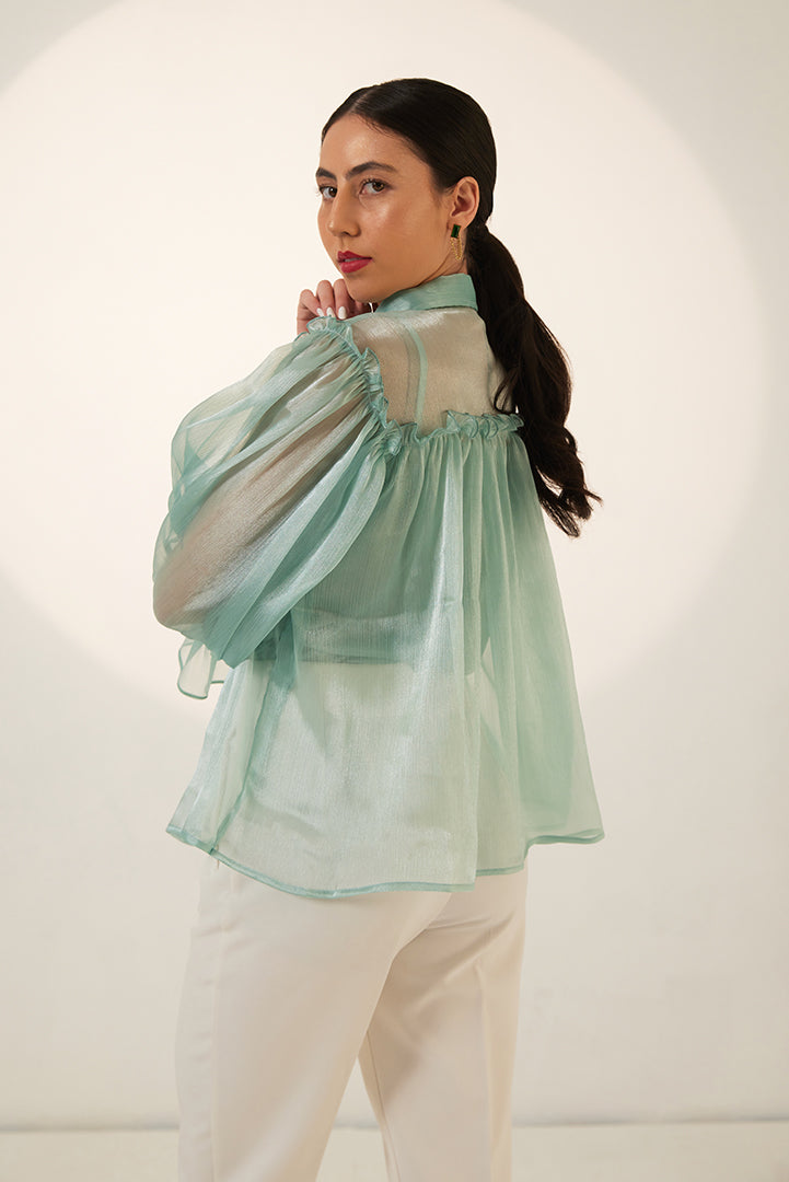 Mint Green Organza Full sleeves Party Top