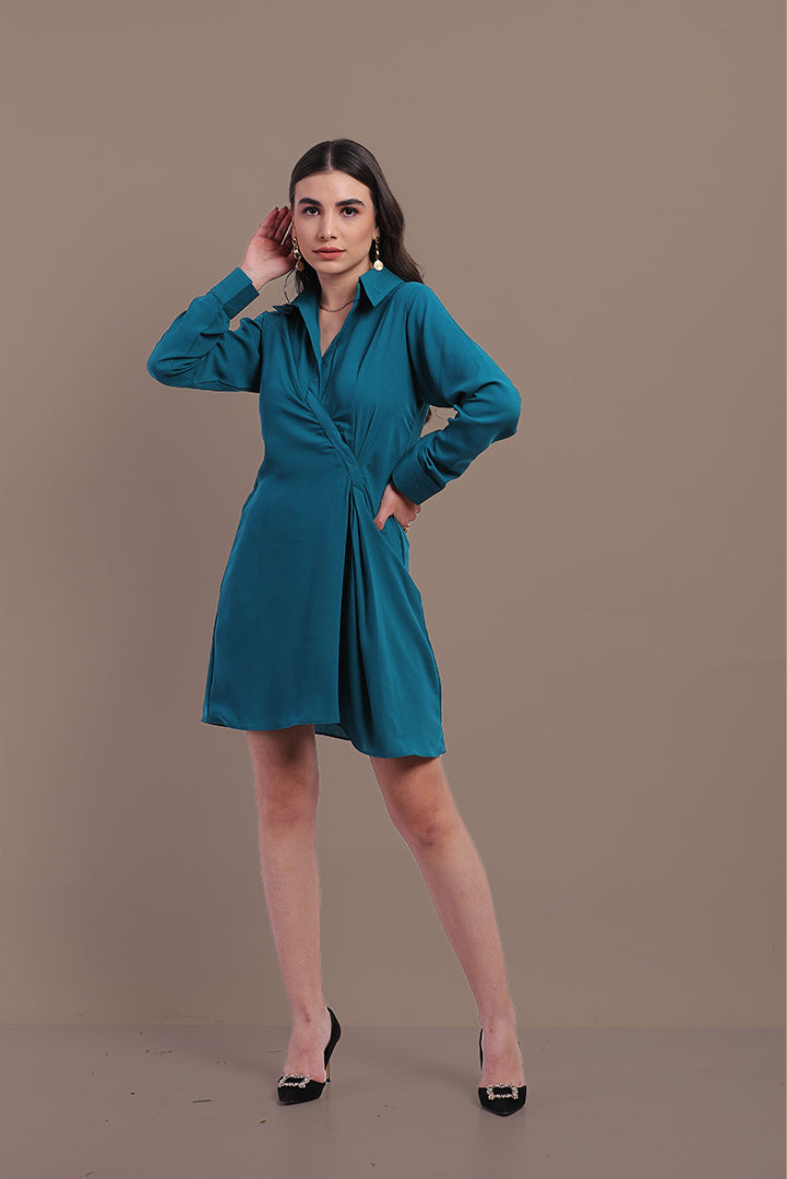 Elegant Formal Women's Blue Shirt Dress