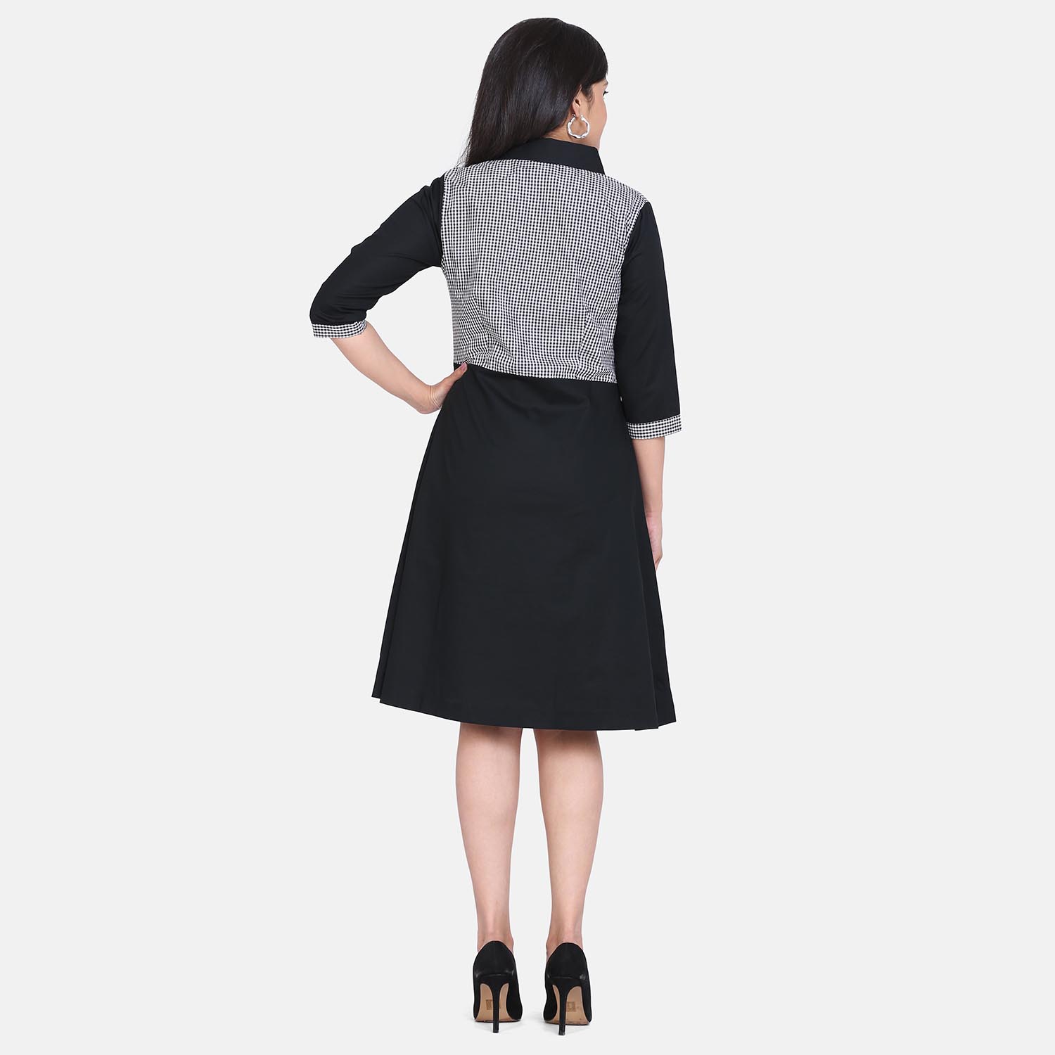 PowerSutra Women's Black Cotton Shirt Dress