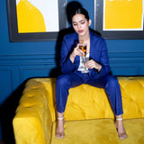 Stylish Women's Double Breast Pant Suit - Royal Blue