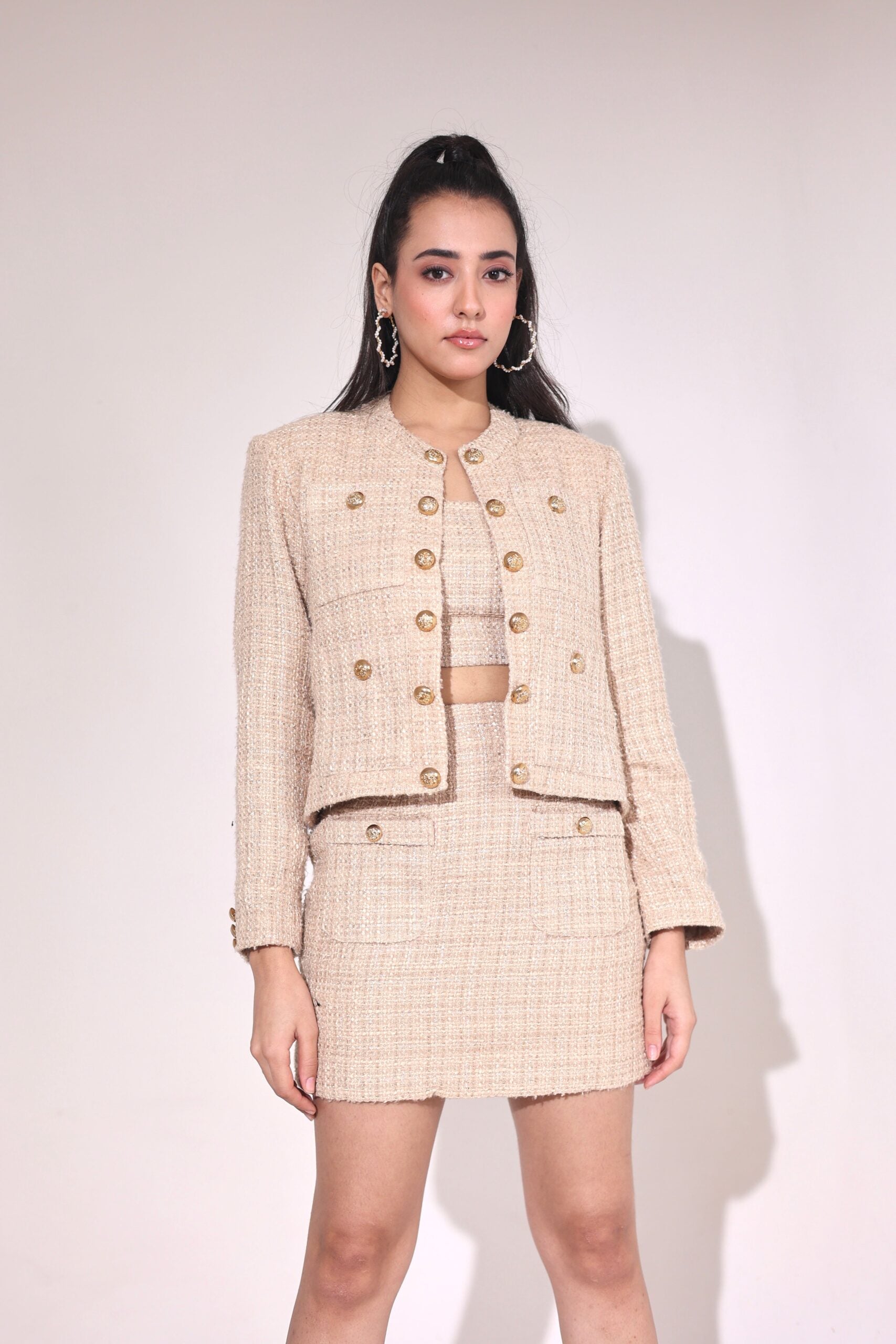 Statement Tweed Blazer Skirt for women XXS Beige