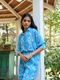 Loose fit Blue Printed Women's Work Shirt
