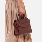 Miraggio Harper Croc-Textured Top Handle Handbag with Detachable Sling Strap