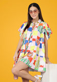 Balloon Shirt Mini dress with Checked Print