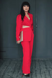 Red Women's Classic Cut out Business Suit