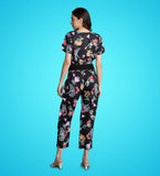 Floral Printed Black Women's Jumpsuit