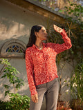 Women's Red printed Office Shirt