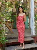 Classic Evening Slim fit Women's Red Midi Dress