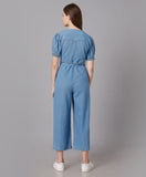 Denim Jumpsuit with Puff Sleeves