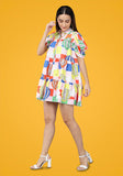Balloon Shirt Mini dress with Checked Print