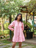 Pink 100% Cotton Full sleeves Dress for Women