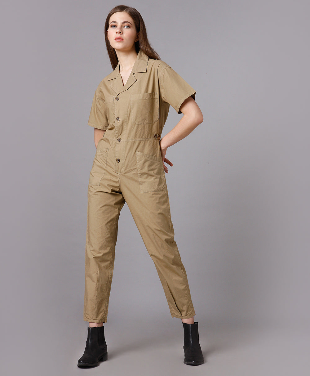 Women's Comfortable Pure Cotton Khaki Utility Jumpsuit – The