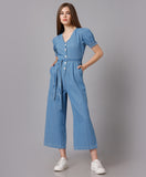 Denim Jumpsuit with Puff Sleeves