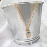 Y2K Charm Pendant Gold Necklace - Hamsa Hand Evil Eye