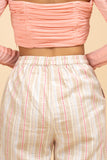 Linen Striped Beige Work Flared Pant