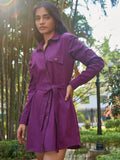 Pure Cotton Purple Ladies Shirt Dress