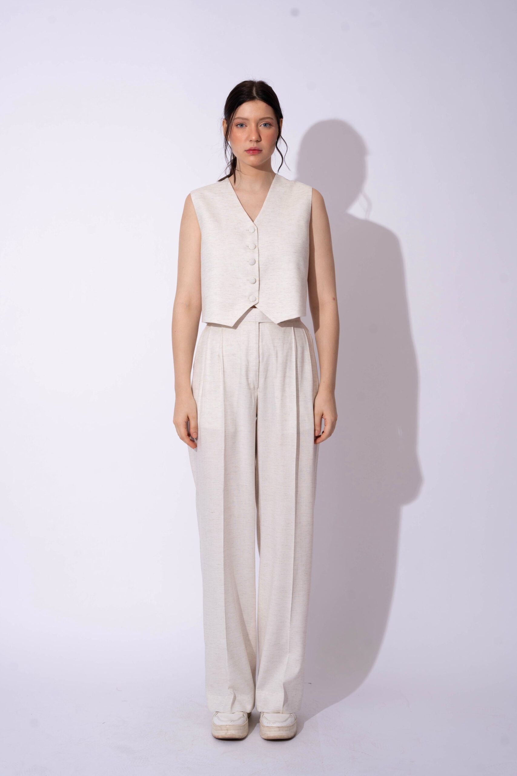 Women's Formal Linen Waistcoat with Pants XXS White