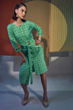 Green Checkered Cotton Women's Work Dress