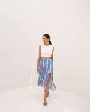 White And Blue Check Printed Skirt Set for Women