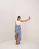 White And Blue Check Printed Skirt Set for Women