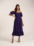 100% Pure cotton Purple Midi Women's dress