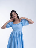 Blue cotton dress for workwear
