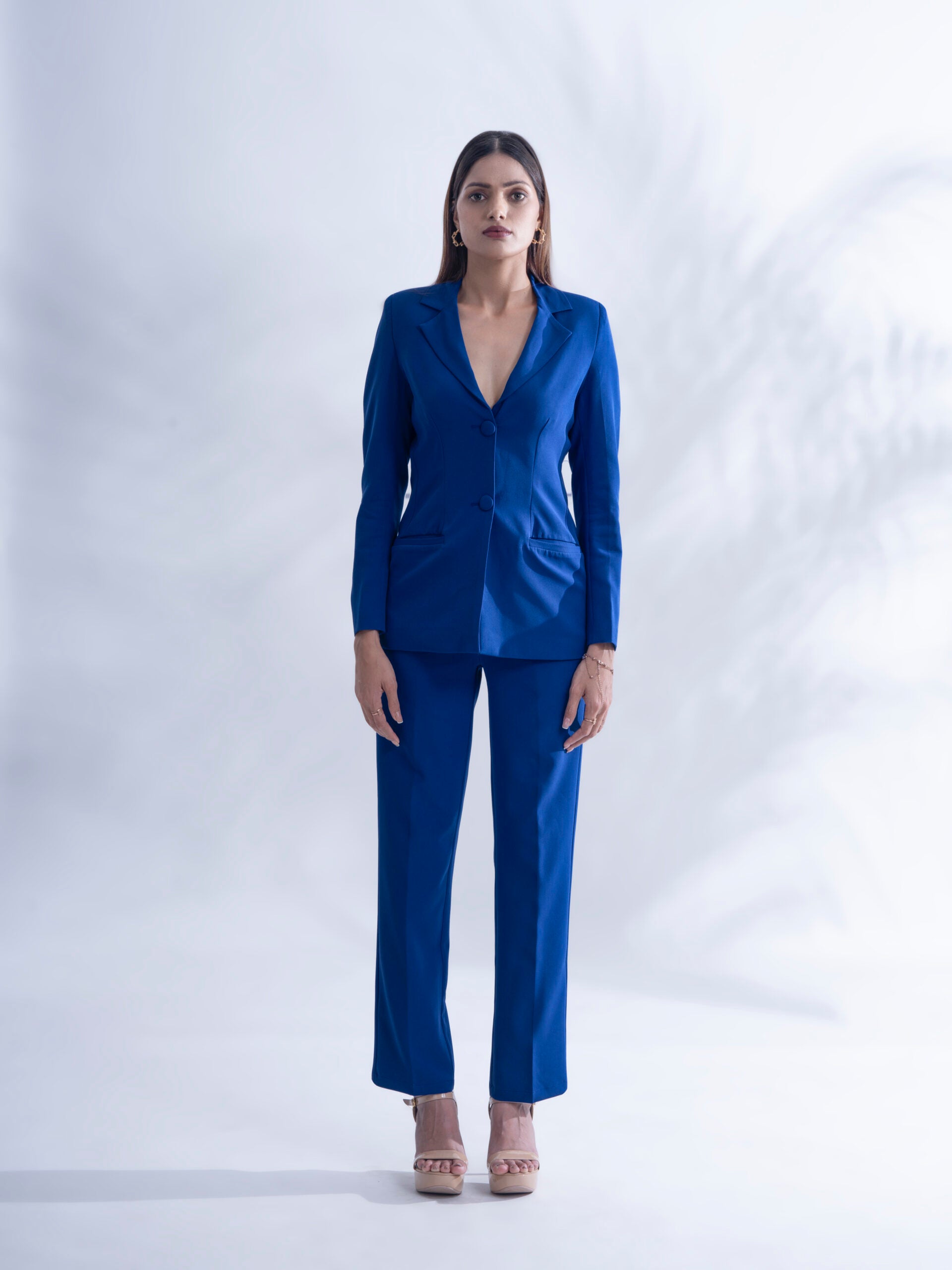 Regular fit Royal blue blazer with straight pants- Women – The