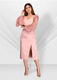 Rose slit satin dress
