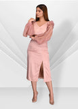 Rose slit satin dress