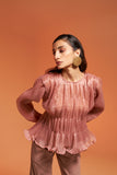 Beige Ladies Office Organza Coord Set