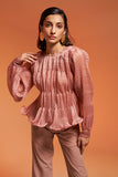 Beige Ladies Office Organza Coord Set