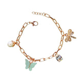 Rack Jack Rose Gold Plated Charms Bracelet Butterfly Pearl Diamond Adjustable Free Size | Birthday Gift for Girls and Women Anniversary Gift for Wife - Mint Green