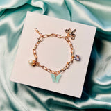 Rack Jack Rose Gold Plated Charms Bracelet Butterfly Pearl Diamond Adjustable Free Size | Birthday Gift for Girls and Women Anniversary Gift for Wife - Mint Green