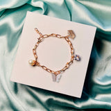 Rack Jack Rose Gold Plated Charms Bracelet Butterfly Pearl Diamond Adjustable Free Size | Birthday Gift for Girls and Women Anniversary Gift for Wife - White
