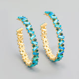Crystal Rhinestones Hoop Earrings - Blue