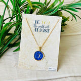 Dreamy Gold Enamel Charm Pendant - Blue Moon