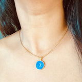 Dreamy Gold Enamel Charm Pendant - Blue Moon